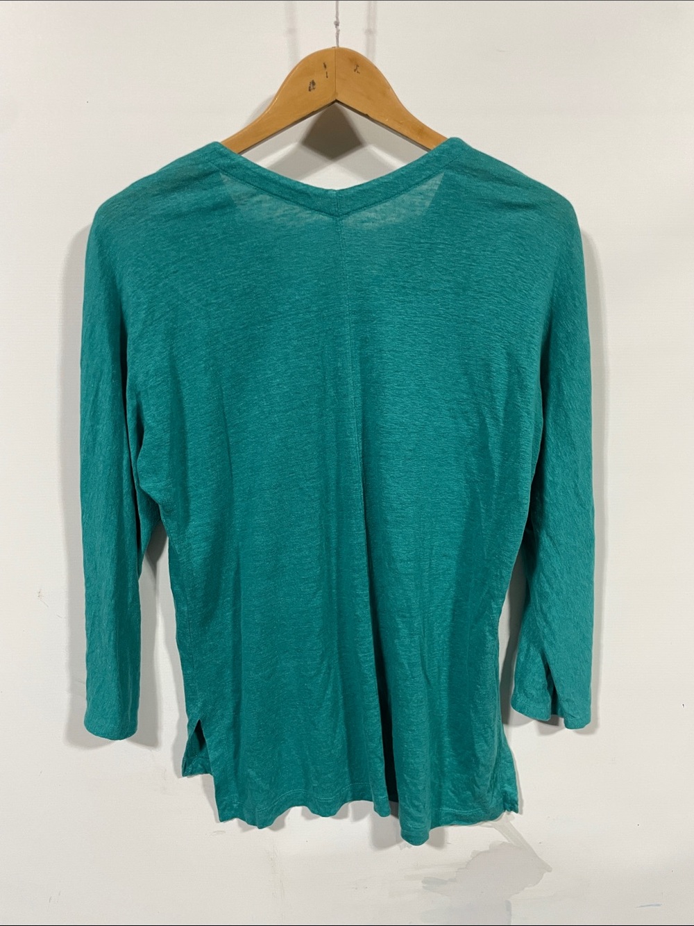 Eileen Fisher Teal V-Neck linen Lightweight Long Sleeve Top - Picture 3 of 4